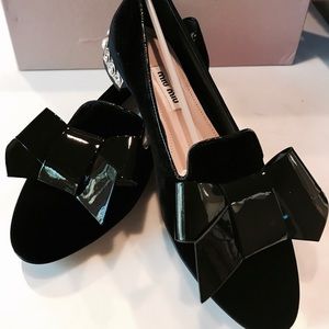 Miu Miu Crystal-Heel Velvet Smoking Loafers